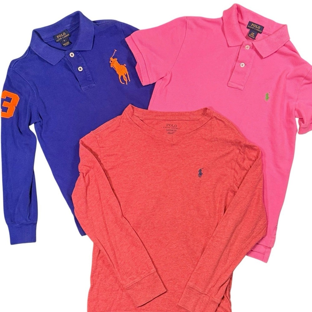 Polo Ralph Lauren Shirts Boys Size 6 / 8  Blue Pink Red Cotton Lot of 3 Big Pony